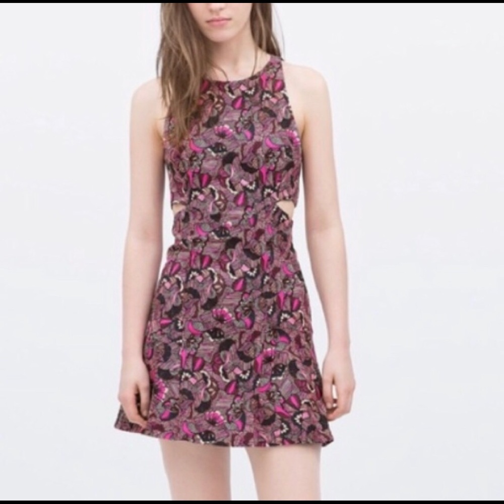 Zara side cut out floral mini dress